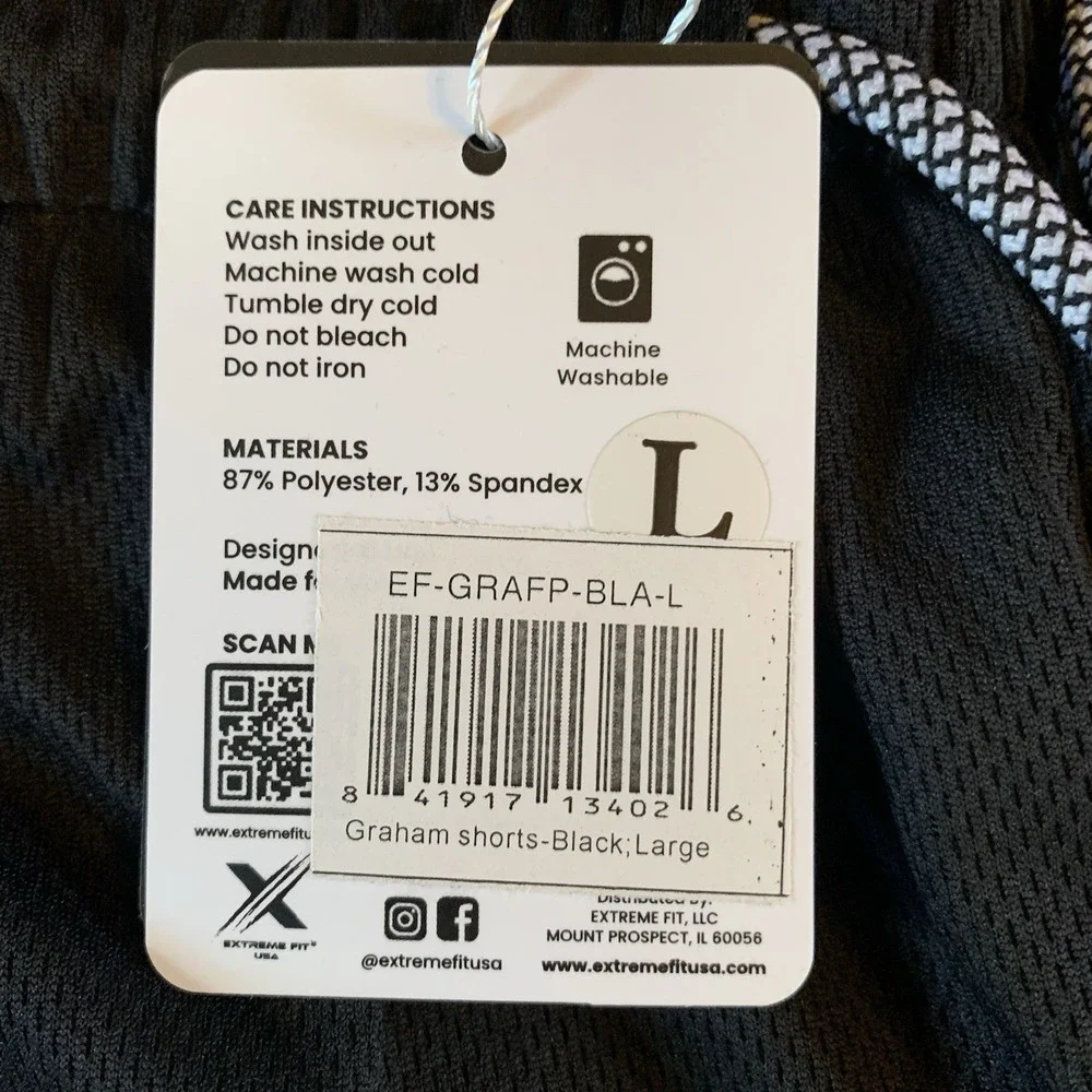 NWT Extreme Fit Shorts Mens Large Black Graham Lined Pockets Gym Athletic Logo